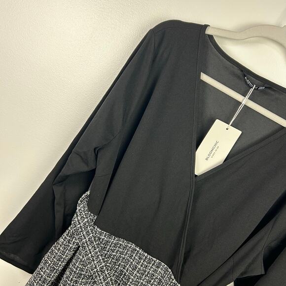 NEW BloomChic Black White Tweed Modest Midi Dress Women’s Plus Size 18/20 - Picture 4 of 8